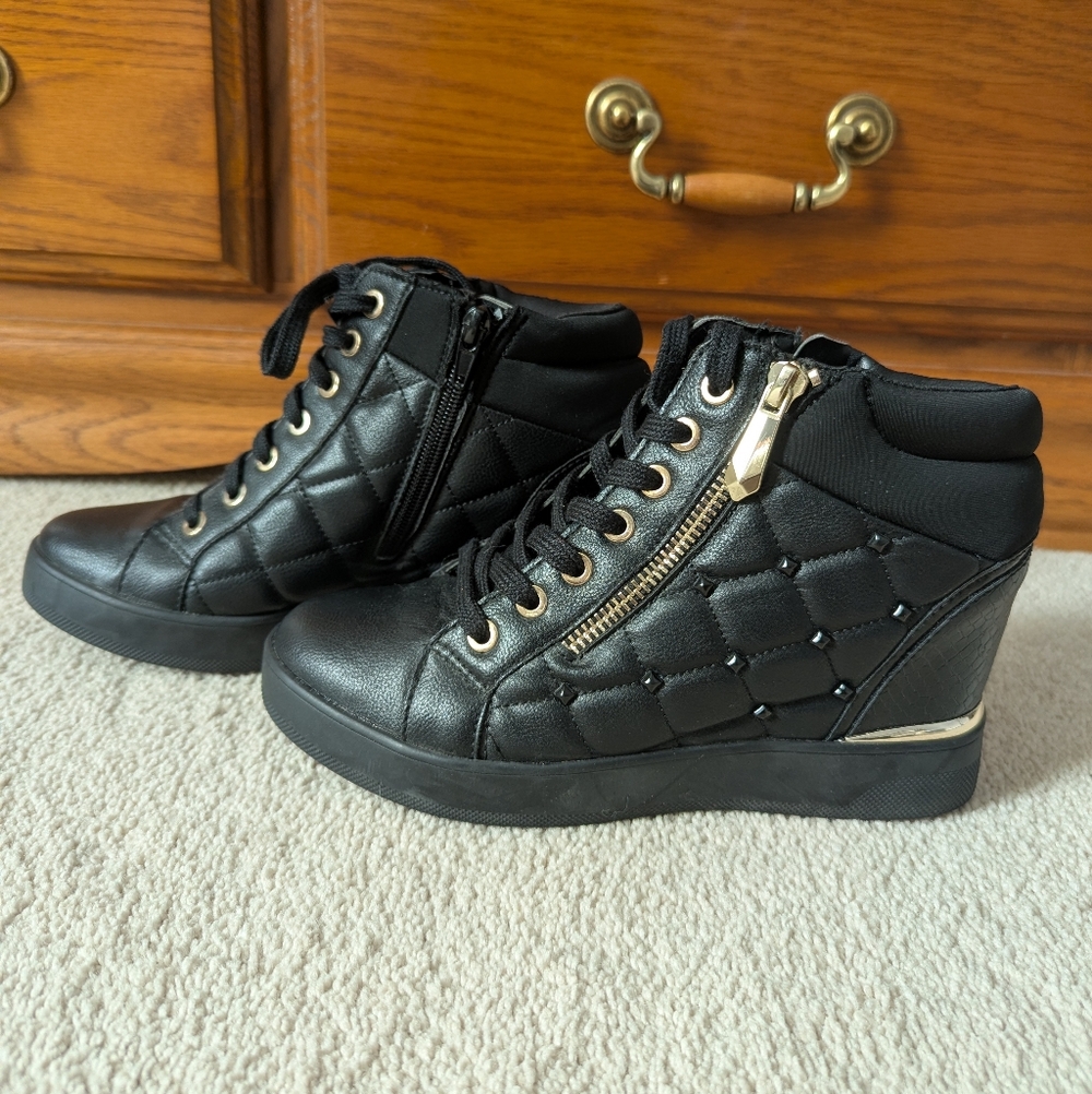 Aldo Black Quilted Hidden Wedge Sneakers